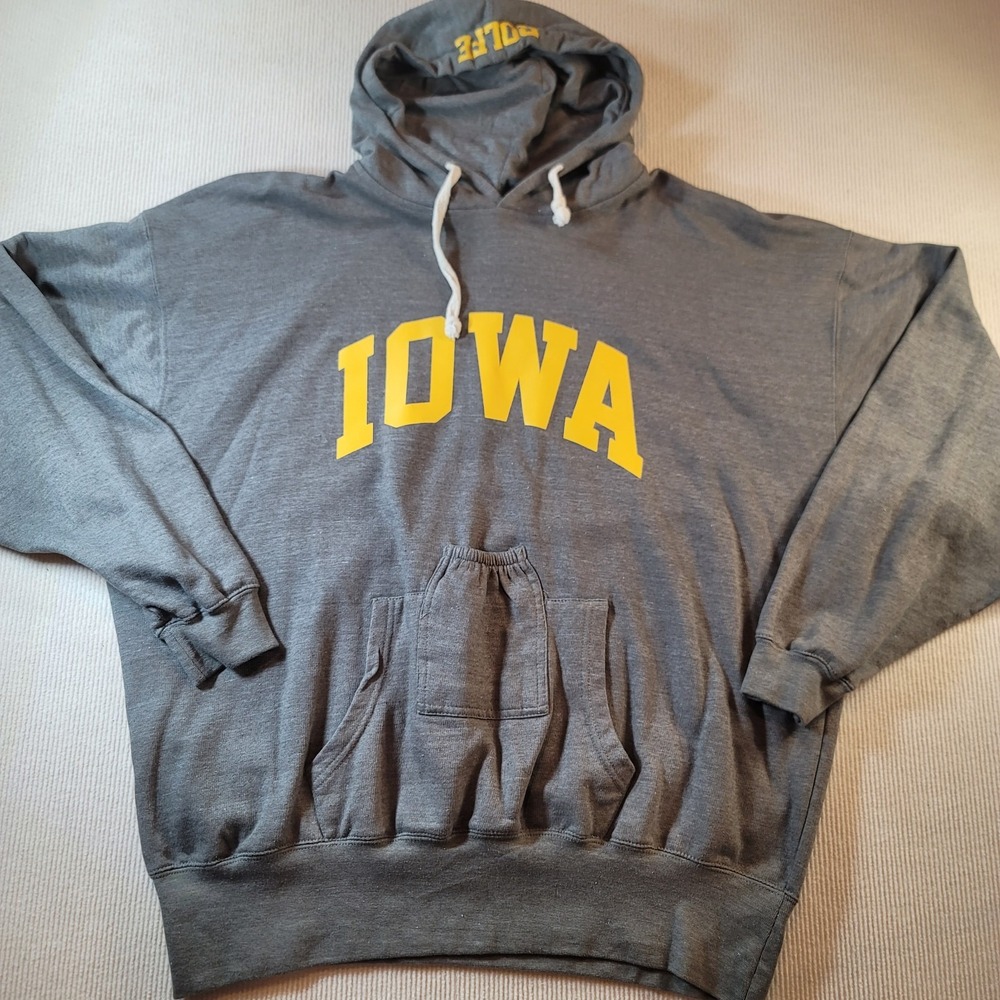 iowa state university vintage Hoodie size 2XL Gray front pocket Rolfe on hood